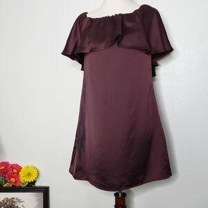 NEW H by Halston Ruffle Dress Mini Eggplant Strapless Dance Evening Elegant Chic